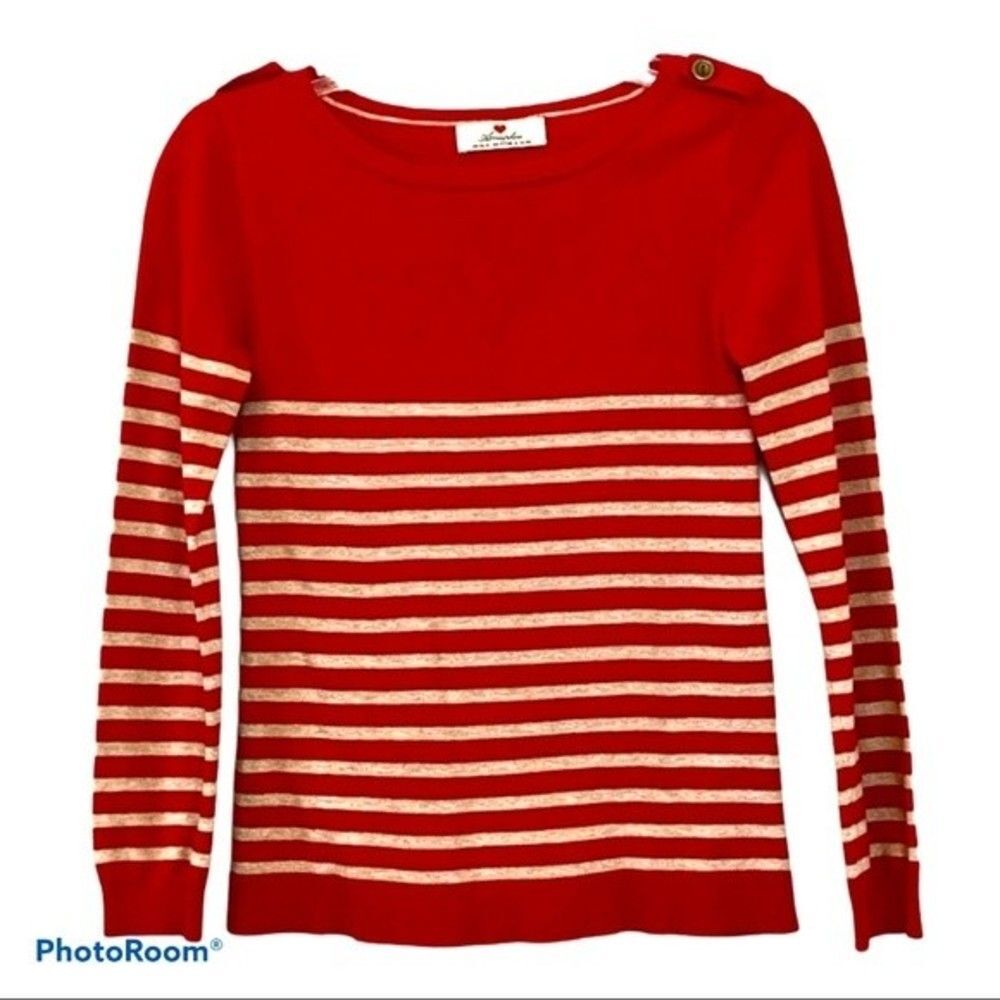 Atmosphere Red Tan Striped Long Sleeve Sweater Top
